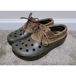 Crocs Islander Pitcrew Sport Boat Shoes M8 W10 Leather Lace up Water Brown
